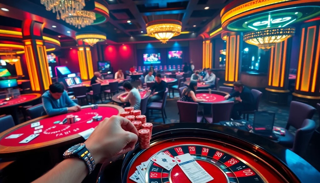 Experience the excitement of e28 poker as players gamble at vibrant casino tables filled with dynamic action.