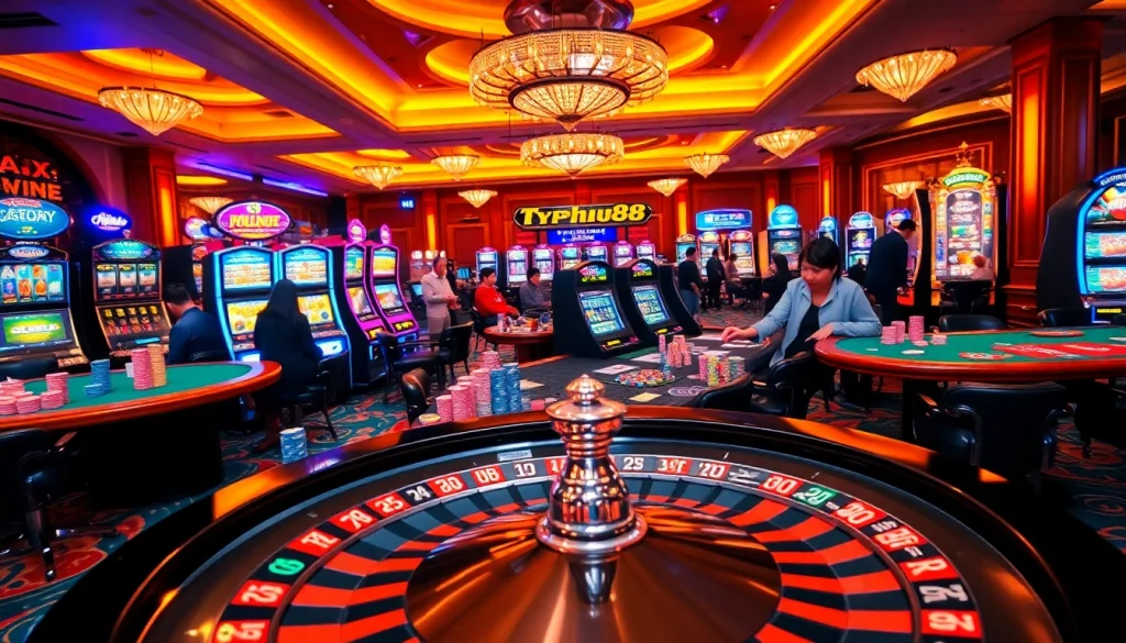 Experience the allure of Typhu88 with players diving into the thrilling world of casino games like roulette, slots, and poker.