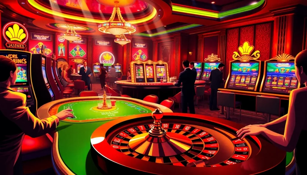 Experience vibrant gaming action at UK online casinos not on gamstop, featuring poker games and slot machines.