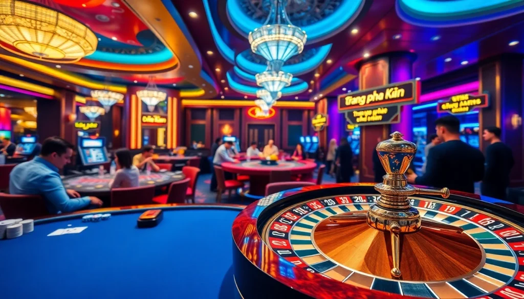 Experience the thrill of "trang nhà cái uy tín" with players at a vibrant casino table immersed in action.