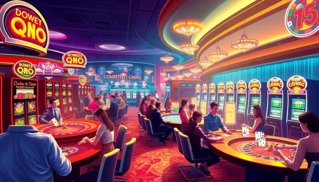 Engage with the thrilling world of QQ 88 at a lively casino featuring vibrant games and excited players.