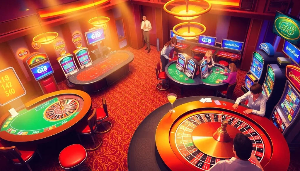 Experience the action at nhà cái Gi8's vibrant casino with gaming tables, chips, and excitement.