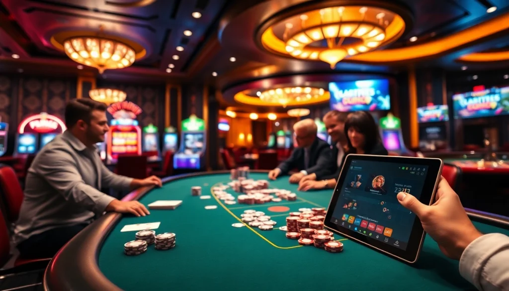 Players engaging in a thrilling gambling experience at TK88, showcasing poker and online gaming excitement.