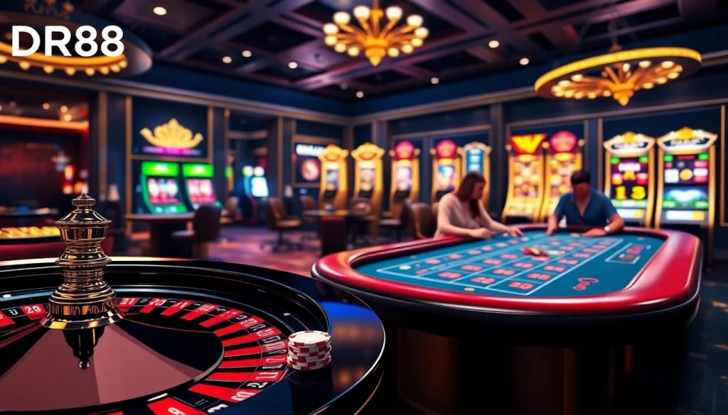 Experience the thrill of luxury gambling at DR88 with vibrant casino elements and engaging games.