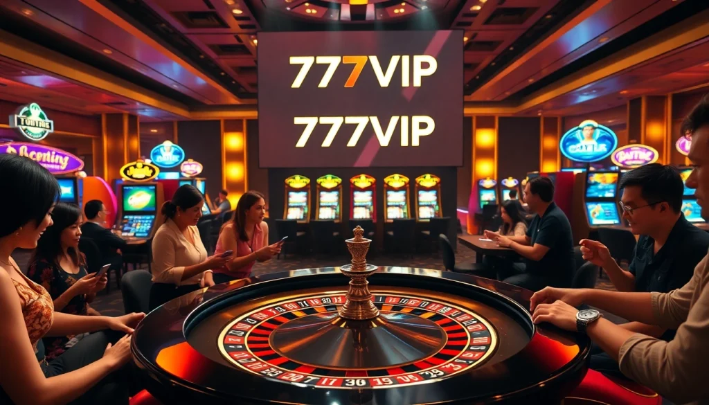 Engaging scene of casino excitement featuring the logo 777VIP with players at the roulette table.
