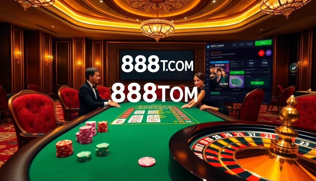 Experience immersive gambling excitement at 888TO.COM with vibrant poker and roulette visuals.