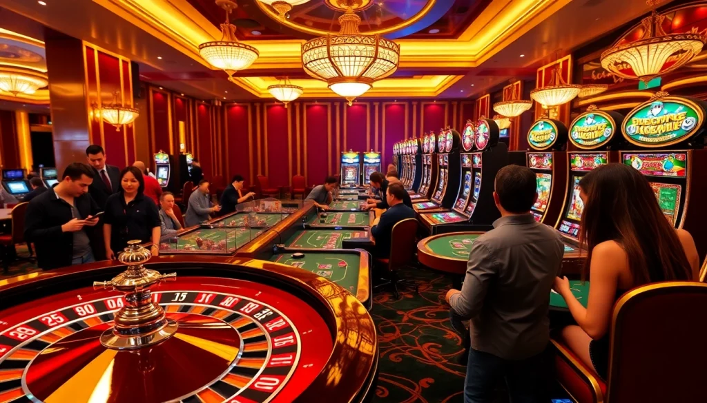 Exciting gaming scene featuring roulette and slot machines at f168 casino.