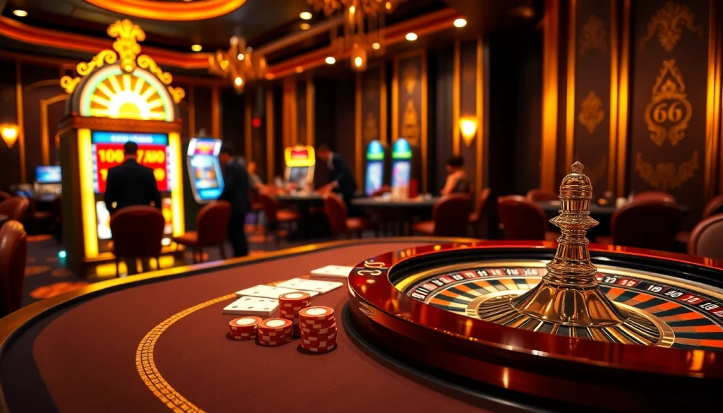 Engage in high-stakes betting at MB66's luxurious casino gaming table with vibrant chips.