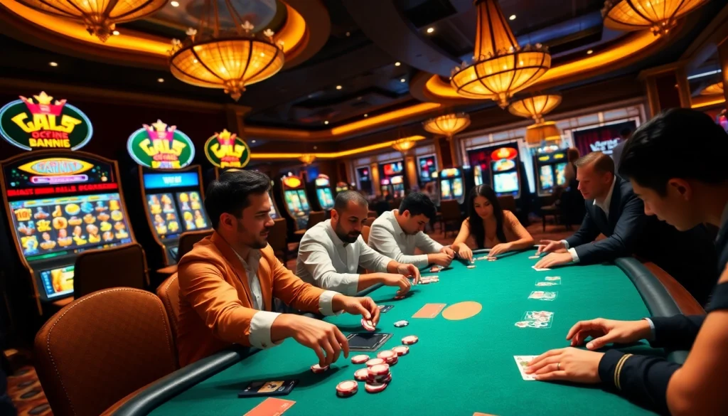 Players enjoying poker at king88 casino with vibrant chips and cards on a luxurious table.