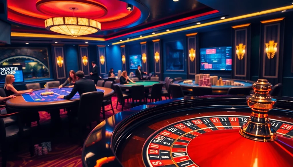 Experience thrilling gameplay at jun 88's luxurious casino, with vibrant roulette tables and focused players.